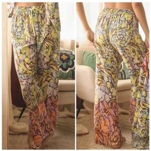 Alexandra Farmer Anthropologie Floral Printed Wide Leg Pajama Bottoms Pants  XS